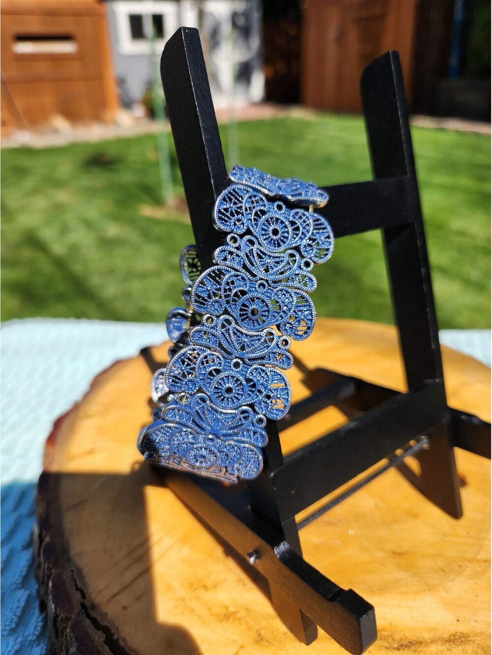 Blue Filigree Stretch Bracelet